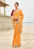 Marigold Yellow Woven Banarasi Designer Silk Saree With Embroidered Blouse