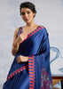 Ultramarin Blue Satin Silk Saree with Ajrakh Printed Pallu and Blouse
