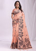 Salmon Peach Woven Cotton Linen Silk Saree