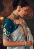Aqua Blue Woven Embroidered Saree