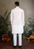 Bright White Plain Kurta with Jacquard Jacket