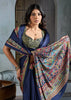 Patriot Blue Printed Satin Silk Saree