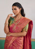 Rust Orange Woven Silk Saree With Contrast Blouse