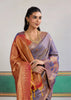 Dusky Purple Woven Silk Saree With Contrast Blouse