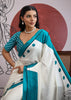 Teal Blue Printed Satin Silk Saree