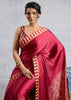 Persian Red Satin Silk Saree with Ajrakh Printed Pallu and Blouse