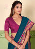 Coral Blue kalamkari Printed Cotton Silk Saree