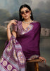 Wine Purple Printed Satin Silk Saree