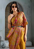 Golden Yellow Printed Satin Silk Saree