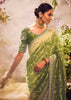 Greenery Green Banarasi Designer Silk Saree With Embroidered Blouse