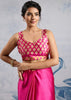 Magenta Pink Satin Silk Saree with Ajrakh Printed Pallu and Blouse
