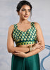 Cadmium Green Satin Silk Saree with Ajrakh Printed Pallu and Blouse