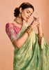 Grass Green Woven Banarasi Designer Tissue Silk Saree With Embroidered Blouse