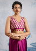 Fuchsia Purple Satin Silk Saree with Ajrakh Printed Pallu and Blouse