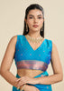 Deep Aqua Blue Woven Bronze Zari Paithani Silk Saree