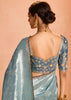 River Blue Woven Banarasi Designer Tissue Silk Saree With Embroidered Blouse