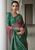 Earthy Brown & Green Printed Tussar SIlk Saree