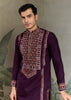 Wine Purple Embroidered Stitched Kurta Set
