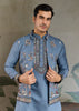 Niagara Blue Embroidered Stitched Kurta Set With Jacket