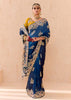 Medieval Blue Heavy Embroidered Designer Silk Saree