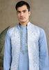 Light Blue Plain Kurta with Jacquard Jacket