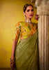 Kiwi Green Woven Embroidered Chiffon Saree