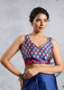 Ultramarin Blue Satin Silk Saree with Ajrakh Printed Pallu and Blouse