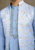 Light Blue Plain Kurta with Jacquard Jacket