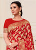 Tango Red Woven Banarasi Brocade Festive Saree (5664250593431)