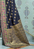 Dark Denim Blue Woven Banarasi Saree With Abstract Motifs And Paithani Border (5763361439895)