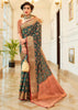 Teal Green Woven Patola fusion Banarasi Saree With Brocade Blouse (5687333388439)