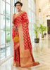 Princess Red Woven Patola fusion Banarasi Saree With Brocade Blouse (5687336501399)