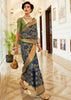 Navy Blue Woven Patola fusion Banarasi Saree With Brocade Blouse (5687338139799)