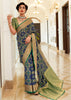 Navy Blue Woven Patola fusion Banarasi Saree With Brocade Blouse (5687338139799)