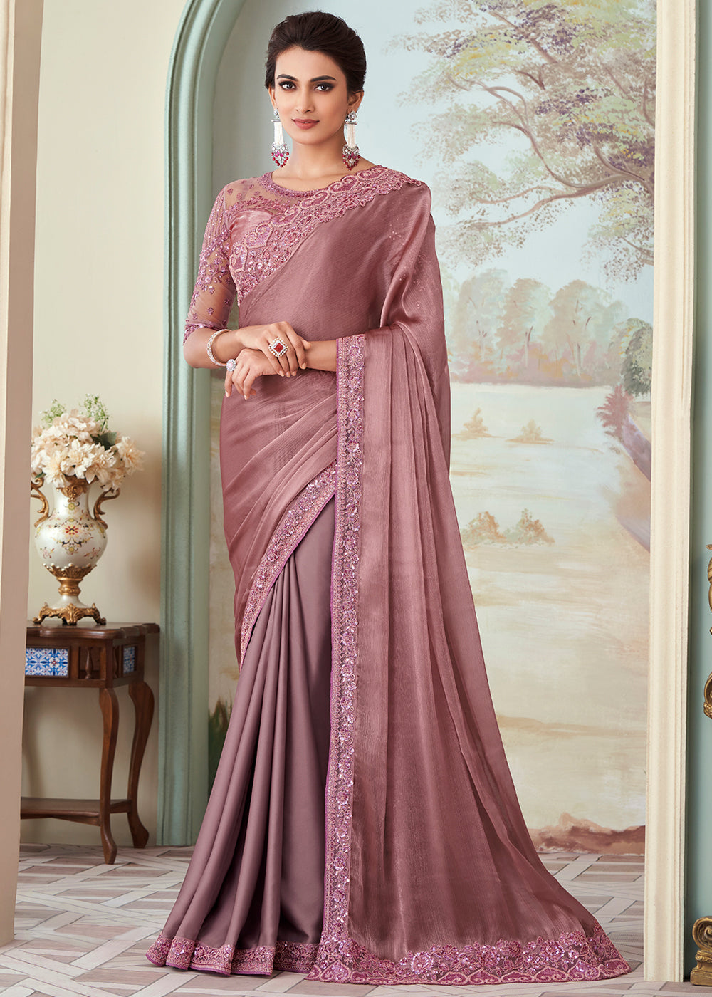 Light Mauve Silk Embroidered Saree |SARV157940