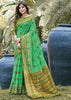 GREEN FLASH WOVEN COTTON SAREE (6846877565121)