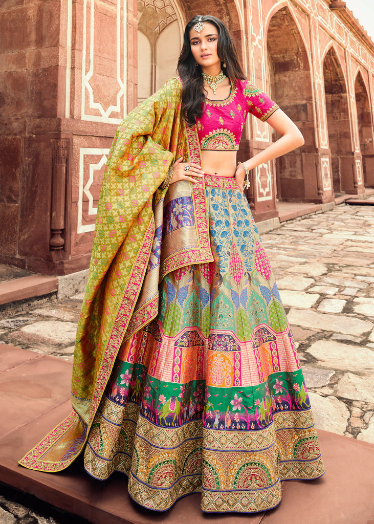 Buy Blue Zari Weaving Banarasi Silk Wedding Wear Lehenga Choli From Ethnic  Plus