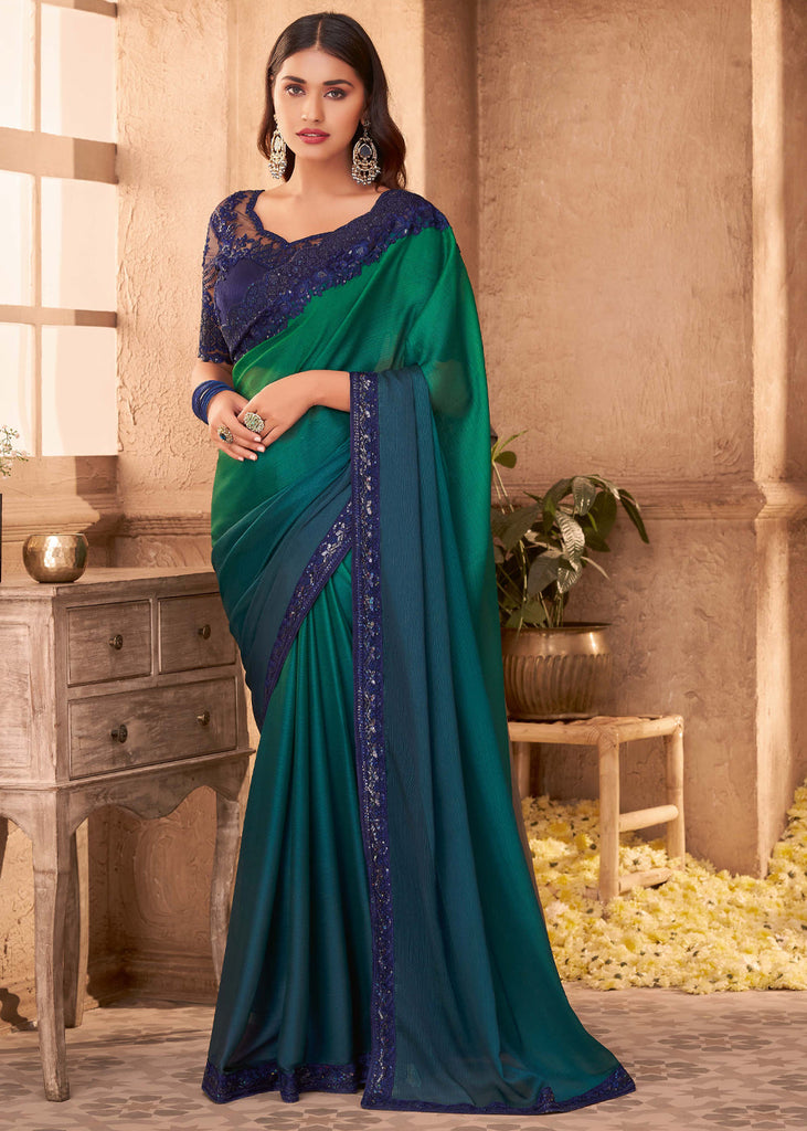 Buy Bottle Green Soft Silk Saree With Blouse Piece online-Karagiri