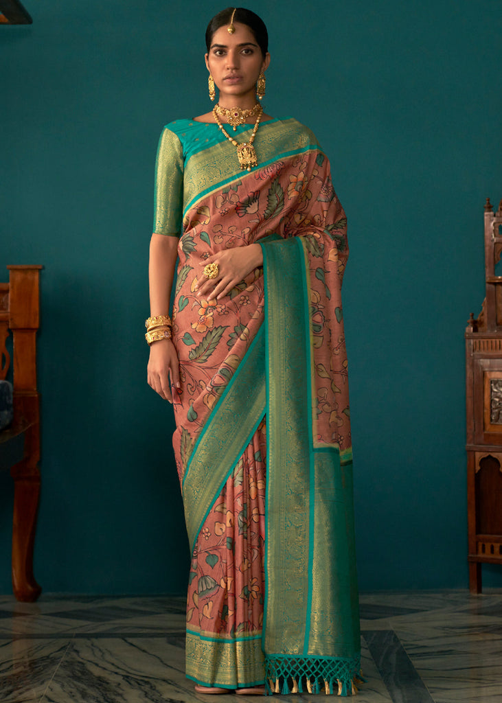 MULTI COLOUR TUSSAR SILK HAND PRINTED PEN KALAMKARI SAREES