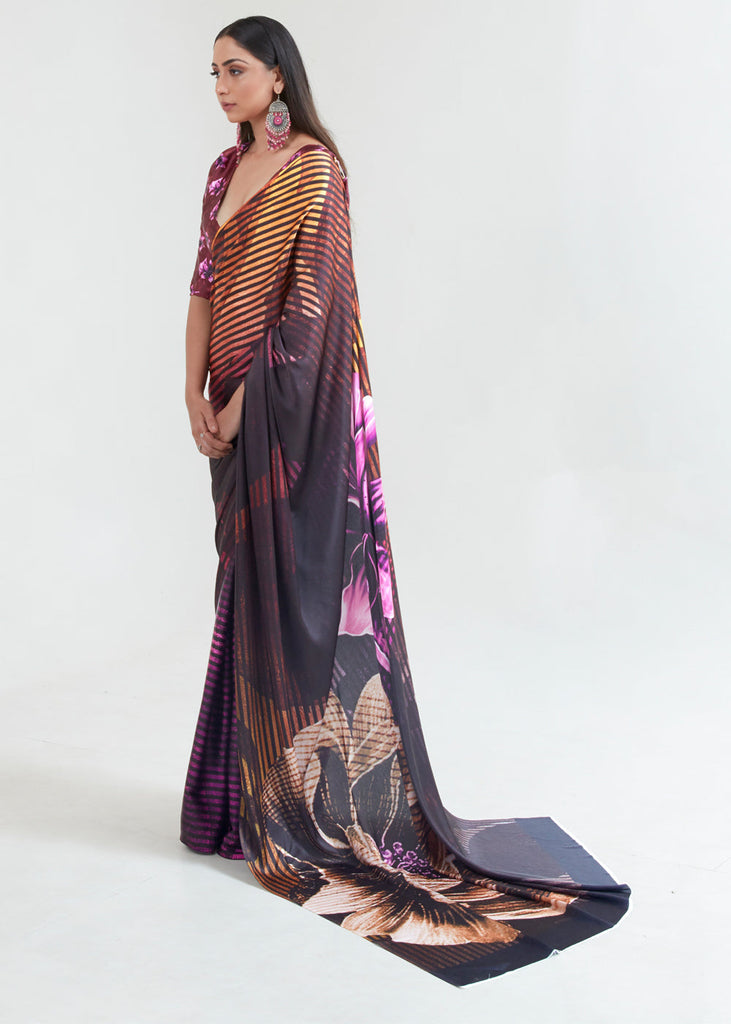 CHOCO BROWN AND BLACK DUAL TONE PRINT SAGA SAREE (6297932038337)