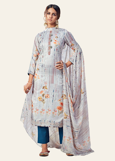 CLOUDY WHITE FLOWER PRINT SUIT SET WITH BEAUTIFUL DUPATTA (6684264628417)