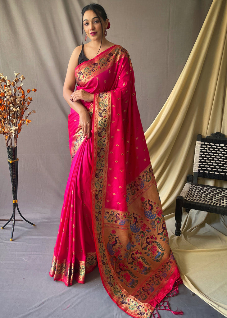 RANI PINK WOVEN PAITHANI SILK SAREE