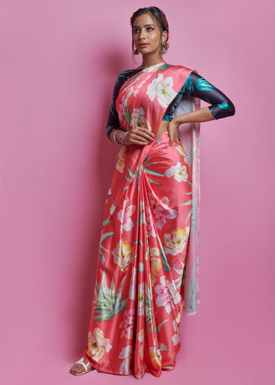 BABY PINK SATIN CREPE SAREE (6928286417089)