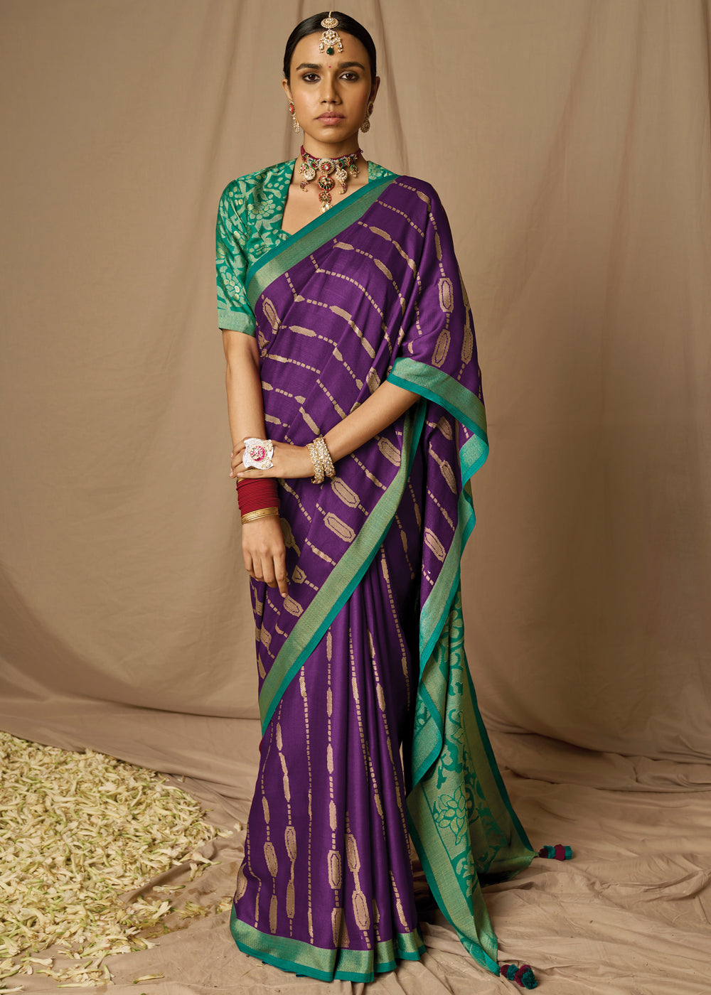 Purple Saree Contrast Blouse | Violet Saree Contrast Blouse