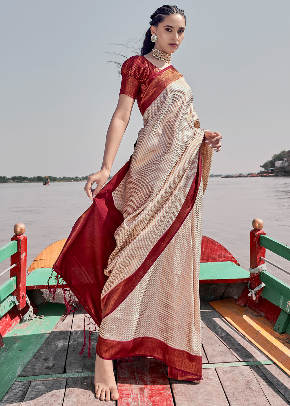 Maroon Soft Silk Jacquard Work Saree With Blouse ( sn14 ) - ePika India
