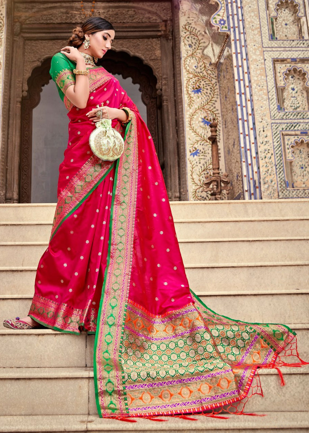 Cherry Red color Saree in Dola Silk