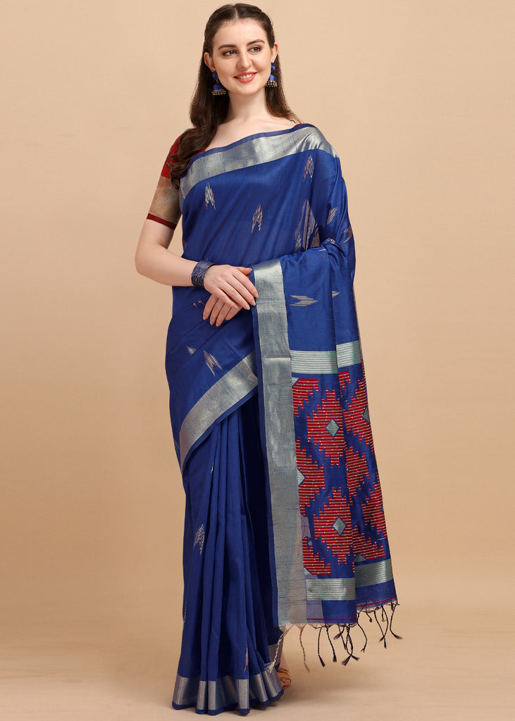 DAZZLING BLUE WOVEN TEXTURED COTTON SILK SAREE