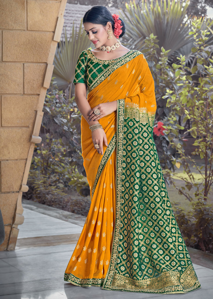 Buy Orange Green Plain/Solid Uppada Pattu Silk Saree With blouse piece at  Amazon.in