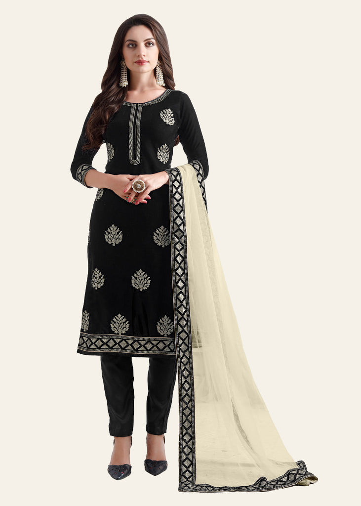 CLASSIC BLACK  SUIT SET WITH NET DUPATTA (6687894503617)