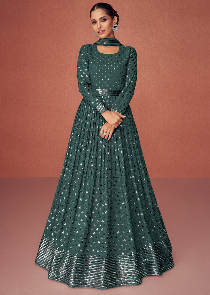 Bottle Green Hand Embroidery Anarkali Set Design by AHI CLOTHING at  Pernia's Pop Up Shop 2024